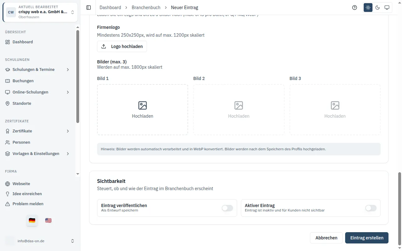 Screenshot for the guide: Publish a directory entry and subscription