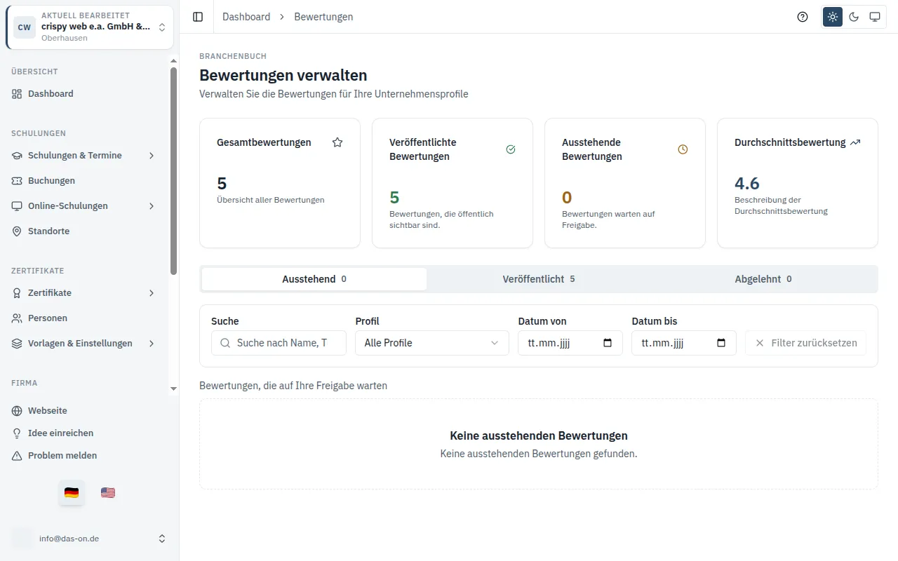 Bildschirmfoto zur Anleitung: Bewertungen verwalten
