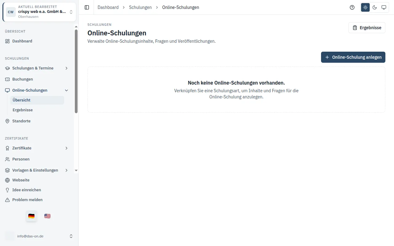 Screenshot for the guide: Set up online trainings
